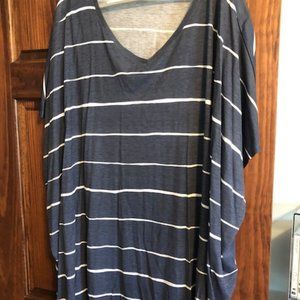 Ellos Navy Stripe Tunic Size 3X Light weight Wide Sleeves